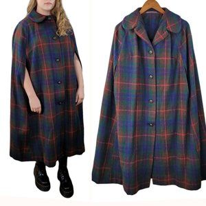 Vintage Tartan Wool Cape Small/Medium